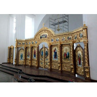 Iconostasis made of oak, a frame structure with icons