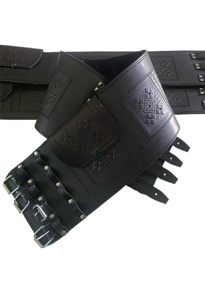 Leather belt "Karpaty" with pocket — Hutsul tradition