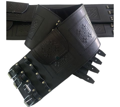 Leather belt "Karpaty" with pocket — Hutsul tradition