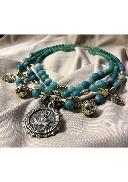 Necklace "Jade Virgin Mary" made of brass — handmade
