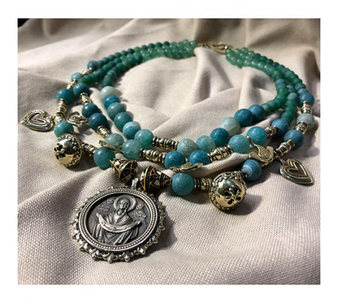Necklace "Jade Virgin Mary" made of brass — handmade