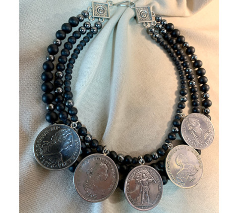 Necklace "Ducats" made of cast bronze — handmade