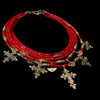 The necklace "Coral Necklace" — a chest decoration made of brass and coral