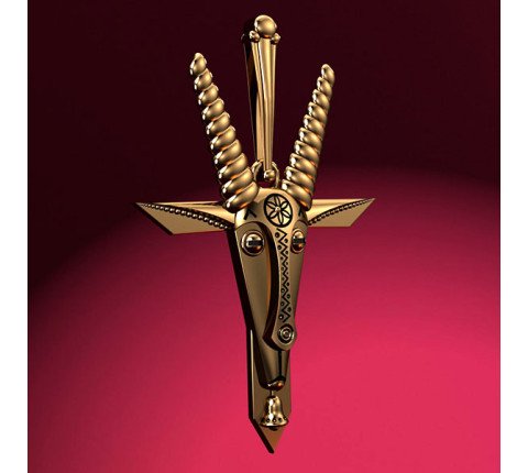 Hutsul brass pendant "Goat" in the form of a head with a bell