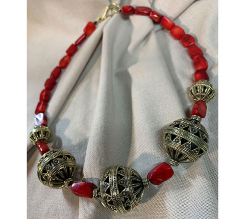 Necklace "With Big Beads" made of brass — handmade