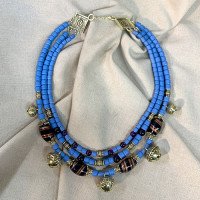 Necklace "Whispers in Blue" made of brass — handmade