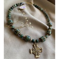 Necklace "Green Rye Green" handmade from brass