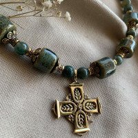 Necklace "Green Rye Green" handmade from brass