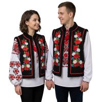 Embroidered Vest «Poppies and Daisies» in Black Cashmere