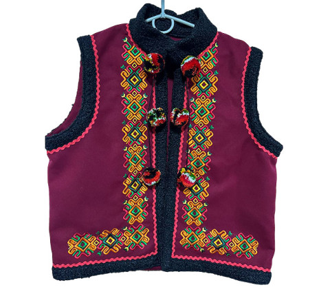 Festive Hutsul Kaptar "Christmas Star" made of burgundy cashmere