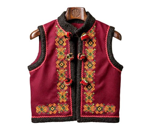 Festive Hutsul Kaptar "Christmas Star" made of burgundy cashmere