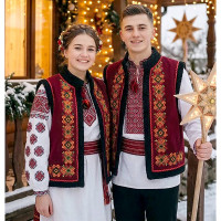 Embroidered vest "Christmas Star" made of burgundy cashmere