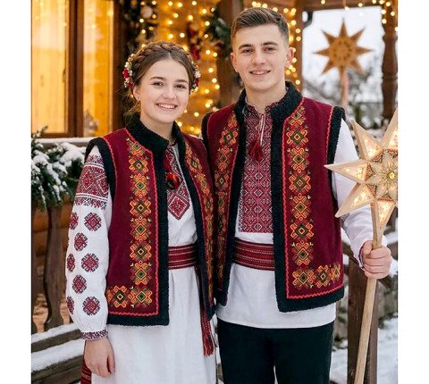 Festive Hutsul Kaptar "Christmas Star" made of burgundy cashmere