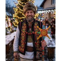 Вишитий кептарик «Різдвяна зірка» з чорного кашеміру