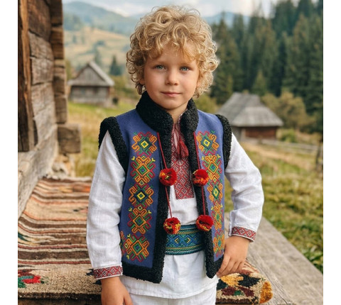 Children's Hutsul Kaptar "Christmas Star" in blue color with embroidery