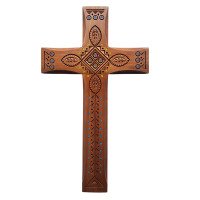 Carved cross made of pear wood, handmade