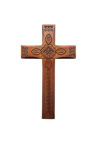Handmade carved pear wood cross