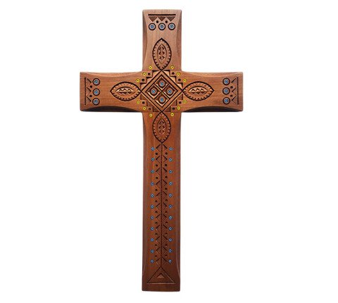 Handmade carved pear wood cross