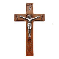 Cross made of pear wood with a silver-plated crucifix of Christ