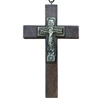 Chest cross made of walnut on a cord with a brass crucifix