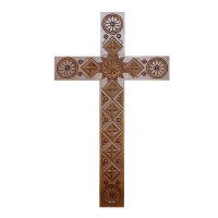 Wooden cross with hand carving