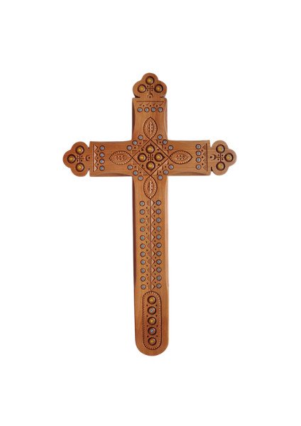 Great carved pear wood cross handmade