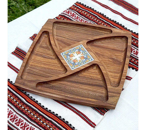 Square cherry wood "Fan" serving tray
