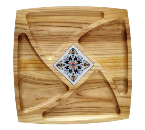 Square cherry wood "Fan" serving tray