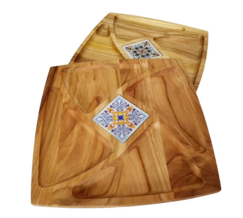Square cherry wood "Fan" serving tray
