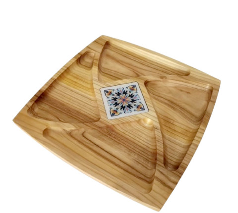 Square cherry wood "Fan" serving tray