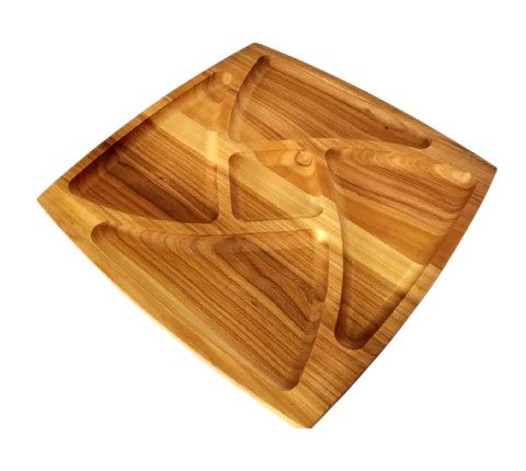 Square cherry wood serving dish "Fan"