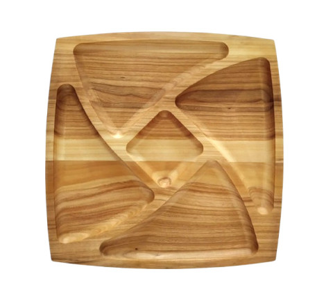 Square cherry wood serving dish "Fan"