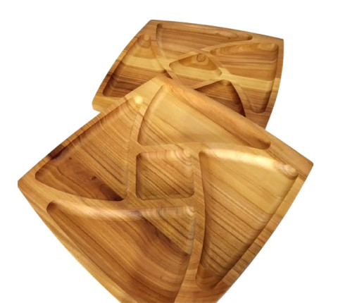 Square cherry wood serving dish "Fan"