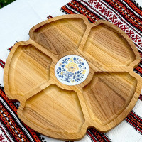 Менажниця «Мозаїка» кругла на п'ять секцій з кафелинкою з черешні