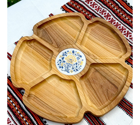 Менажниця «Мозаїка» кругла на п'ять секцій з кафелинкою з черешні