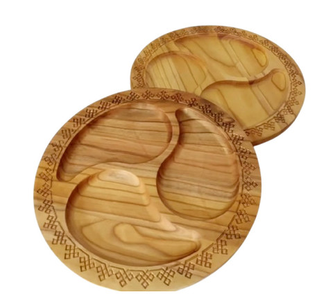 Yin-Yang serving tray with walnut and cherry carving