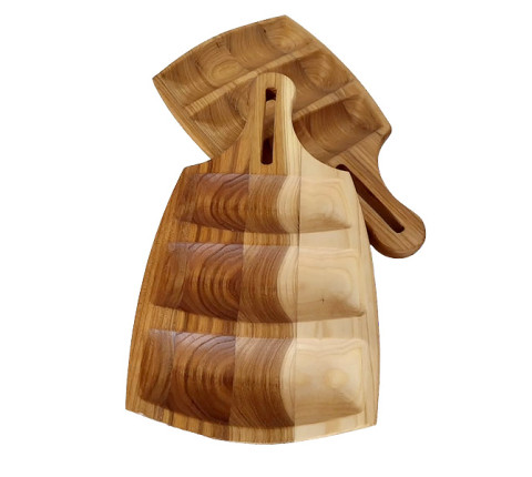 Wooden serving tray with handle and three compartments