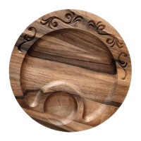 Tea serving tray "For tea" with carved teapot design made of walnut