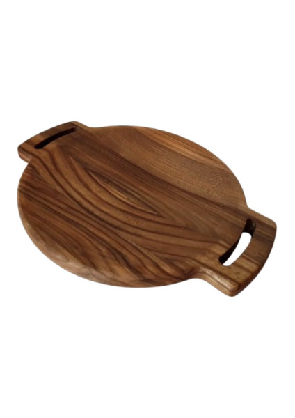 Oval serving dish with two handles made of birch and cherry wood.