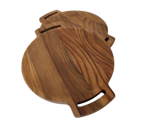 Oval serving dish with two handles made of birch and cherry wood.