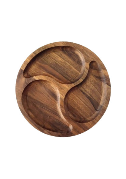 Yin-Yang round serving dish made of cherry and walnut