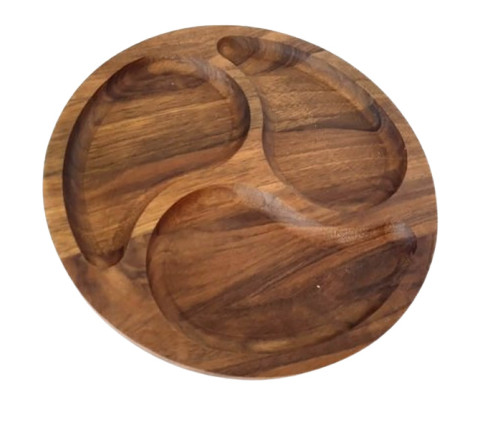 Yin-Yang round serving dish made of cherry and walnut
