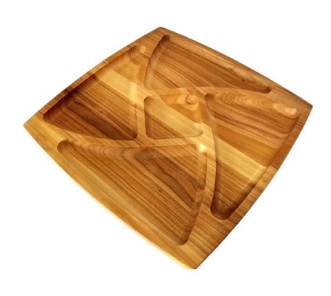 Square cherry wood serving dish "Fan"