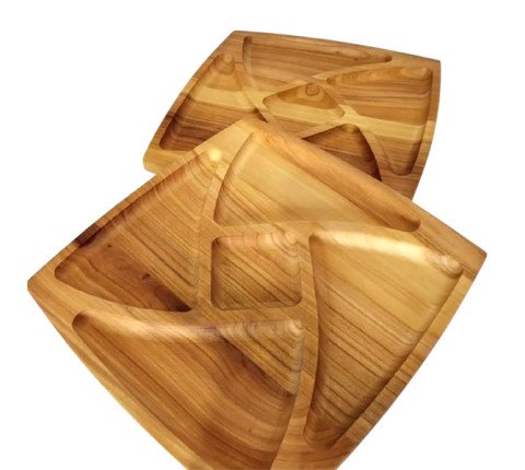Square cherry wood serving dish "Fan"