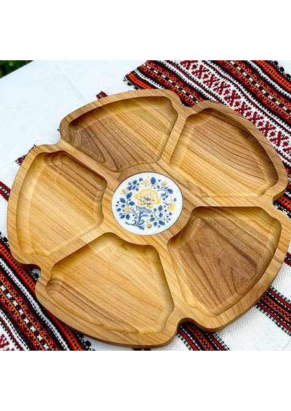 Round serving dish "Mosaic" with five sections and cherry tile