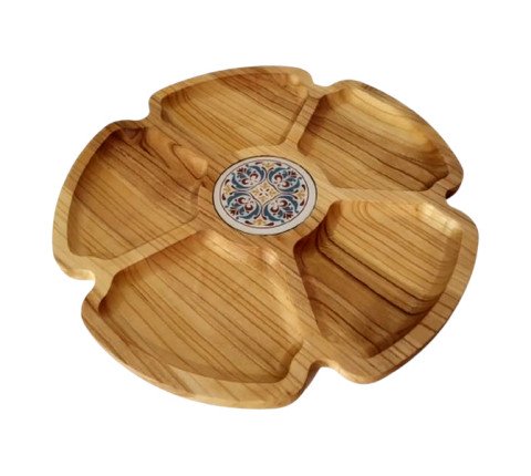 Round serving dish "Mosaic" with five sections and cherry tile