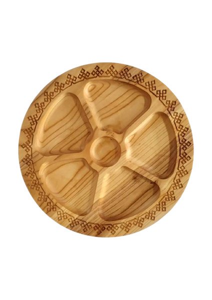 Serving dish "Flower" with carving in five sections made of cherry wood