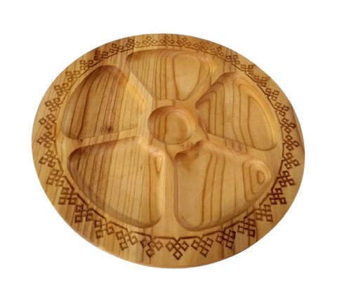 Serving dish "Flower" with carving in five sections made of cherry wood