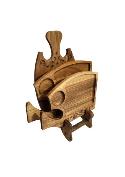 Table set "Axe" for takeout dishes made of walnut or cherry