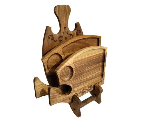 Table set "Axe" for takeout dishes made of walnut or cherry